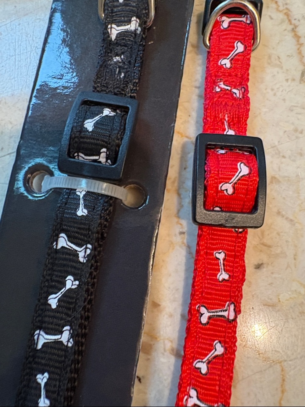 NWT 2-Adjustable Toy Dog Collars - Red & Black Bone Pattern - Picture 6 of 16